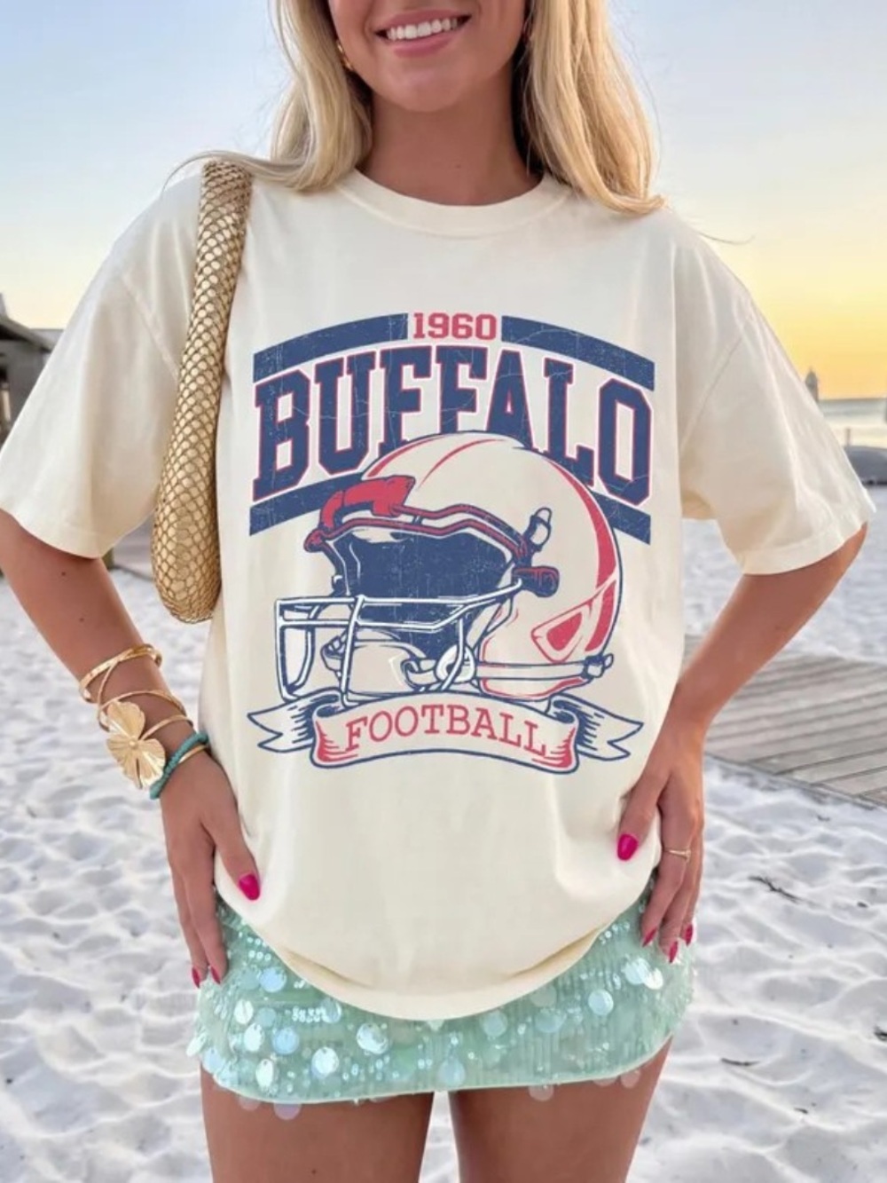 Gildan Off White Buffalo Football Graphic Tee, Vintage Game Day Football Tee